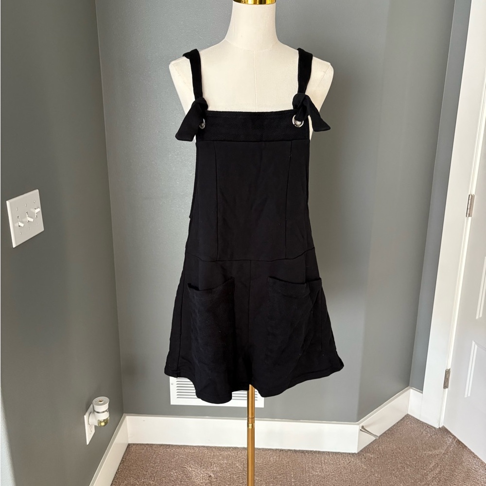 Black Tie-Strap Romper Dress Jumpsuit